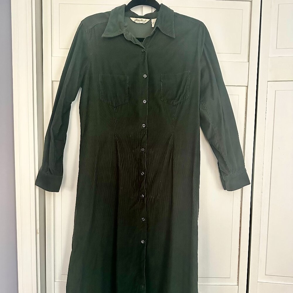 Eddie Bauer Hunter Green Corduroy Long Sleeve Dress PL